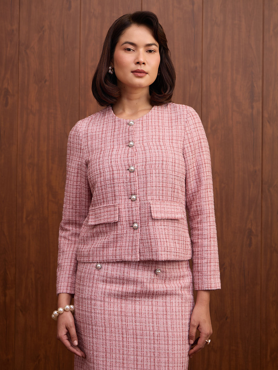Susie Button Down Short Jacket-Rose Pink