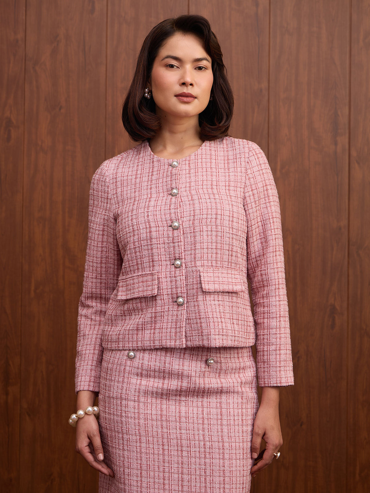 Susie Button Down Short Jacket-Rose Pink