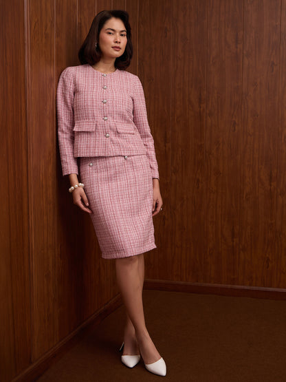 Susie Button Down Short Jacket-Rose Pink