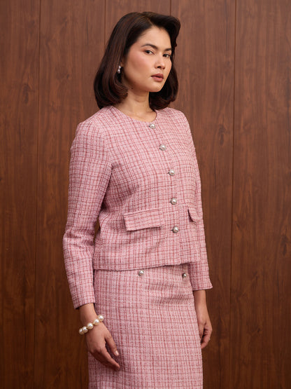 Susie Button Down Short Jacket-Rose Pink