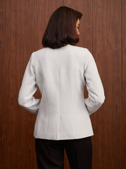 Sylvie Round Neck Tweed Blazer-White