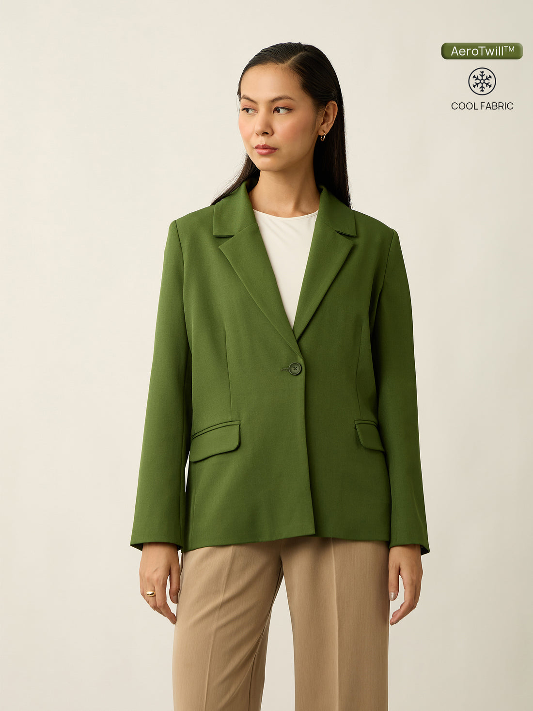 Meridian Contrast Lining Blazer-Forest Green