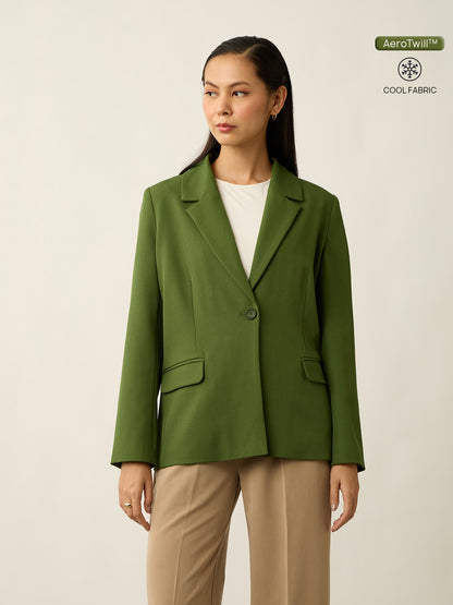 Meridian Contrast Lining Blazer-Forest Green