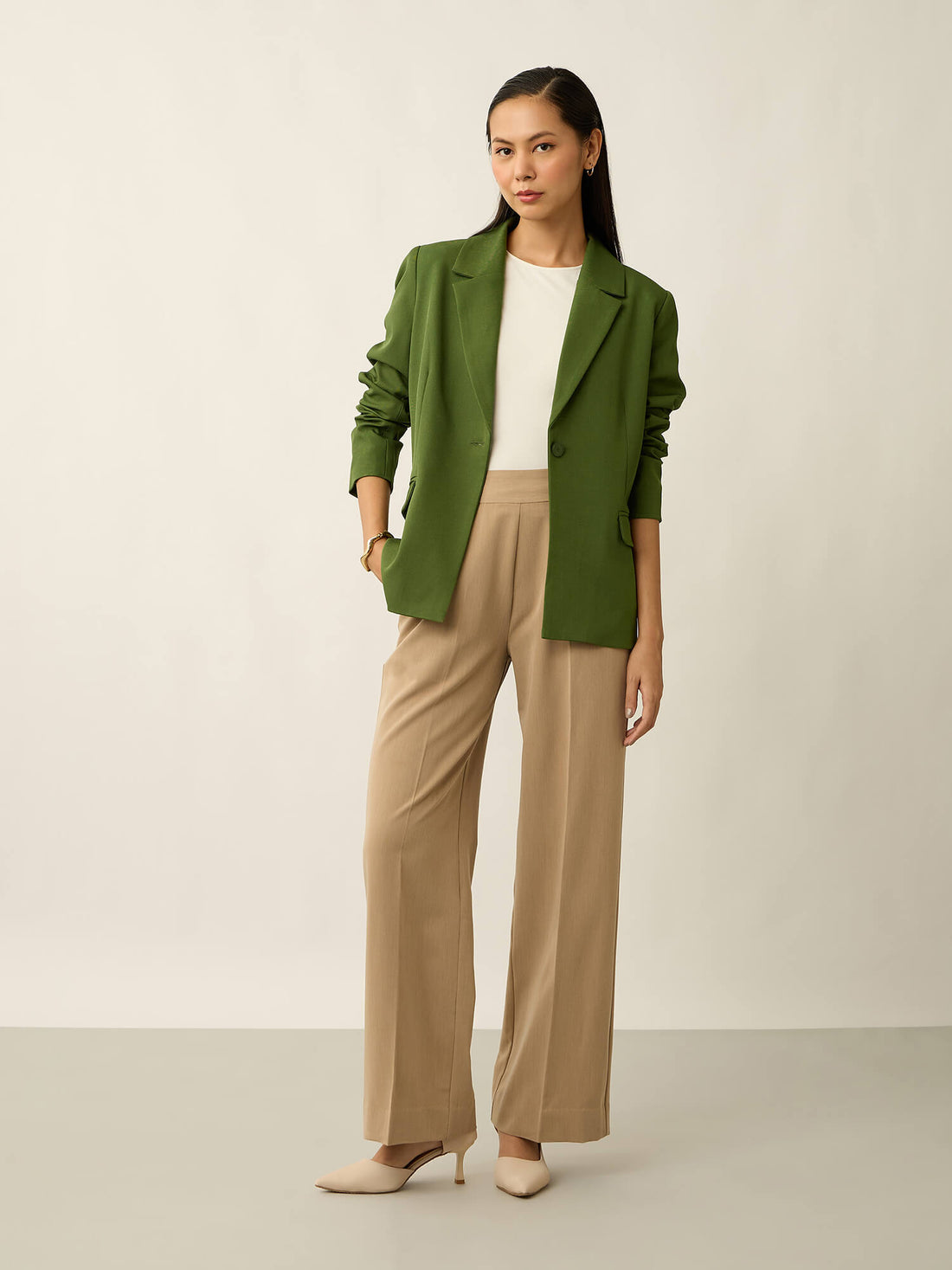 Meridian Contrast Lining Blazer-Forest Green