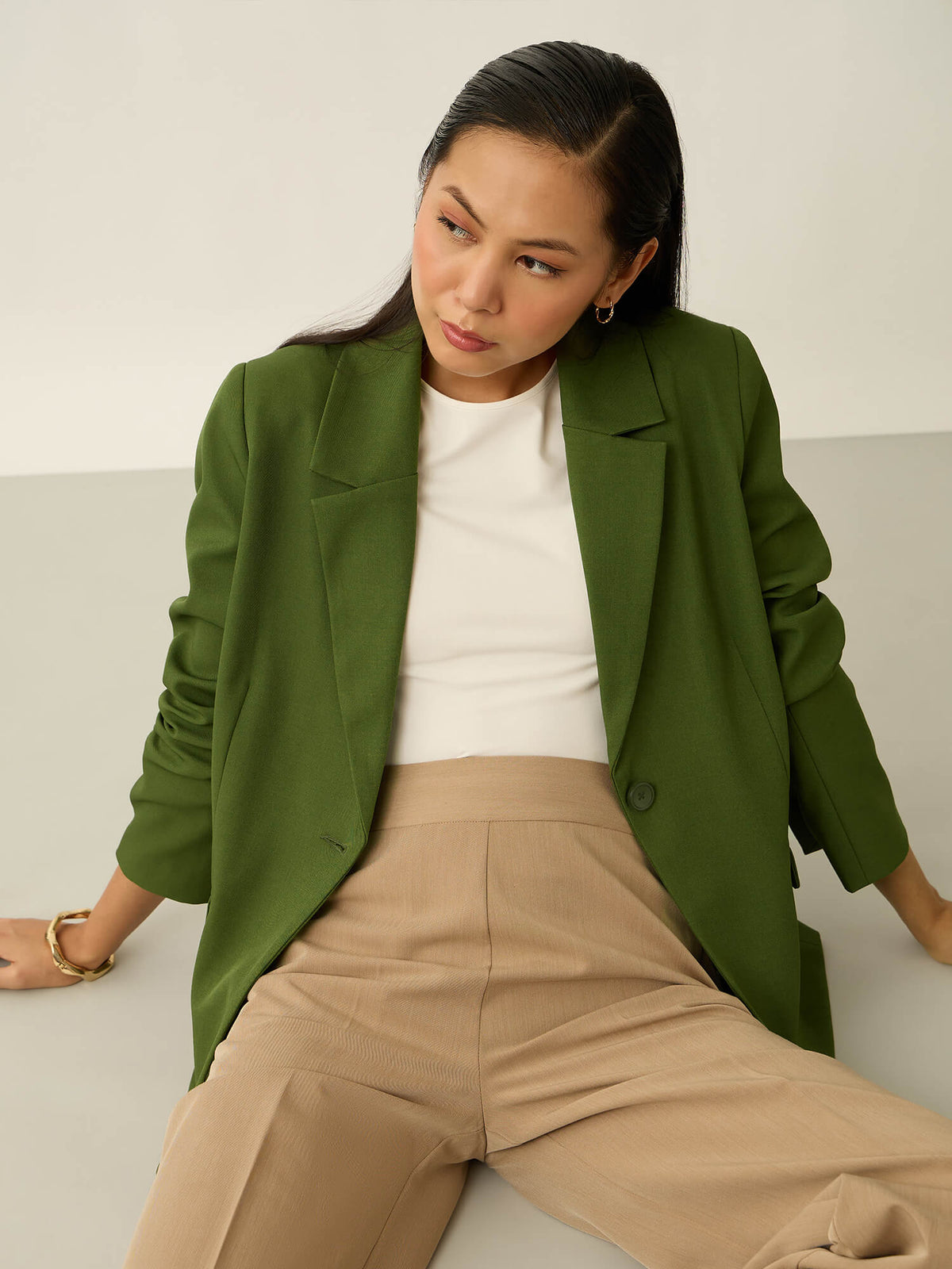 Meridian Contrast Lining Blazer-Forest Green
