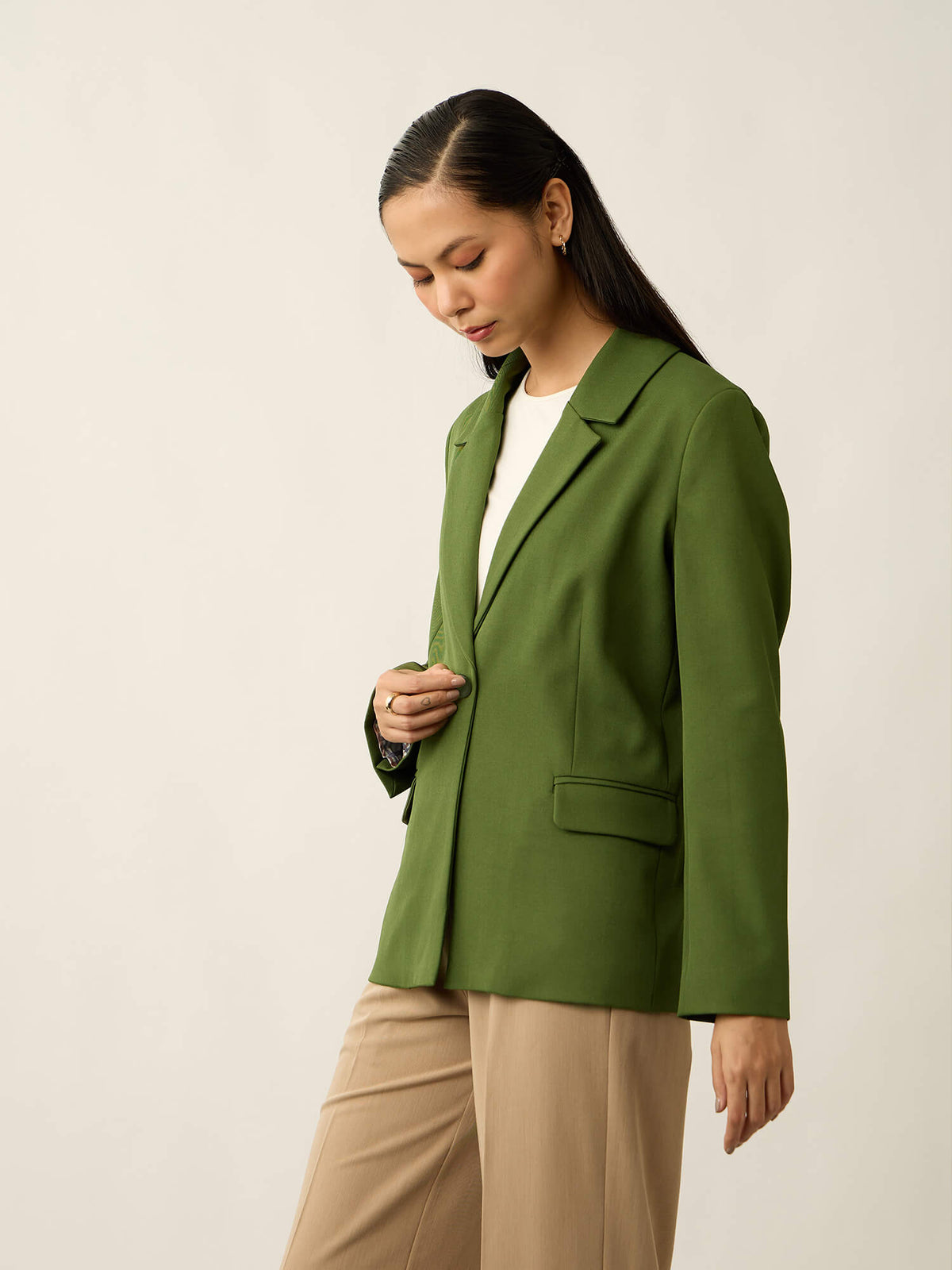 Meridian Contrast Lining Blazer-Forest Green