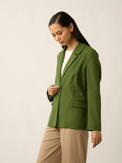 Meridian Contrast Lining Blazer-Forest Green