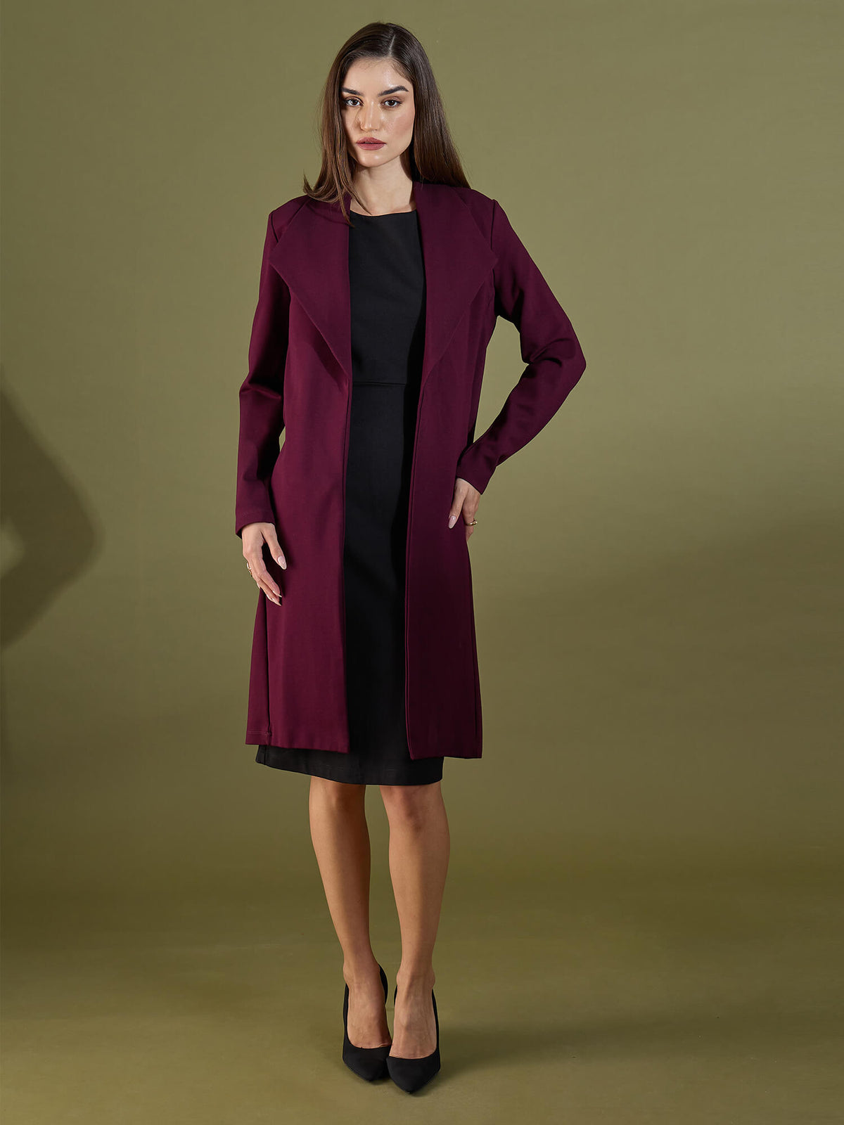 Whistler Shawl Collar Cape-Deep Wine - SALT Attire