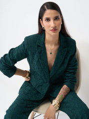 Madison Lace Patterned Blazer Suit Set - Dark Green