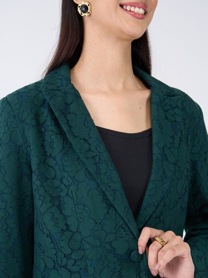 Madison Lace Patterned Blazer Suit Set - Dark Green