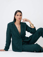 Madison Lace Patterned Blazer Suit Set - Dark Green