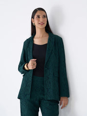 Madison Lace Patterned Blazer Suit Set - Dark Green