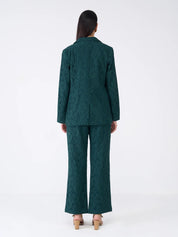 Madison Lace Patterned Blazer Suit Set - Dark Green