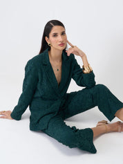 Madison Lace Patterned Blazer Suit Set - Dark Green