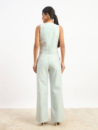 Momentum Striped Waistcoat and Pants Set - Light Green