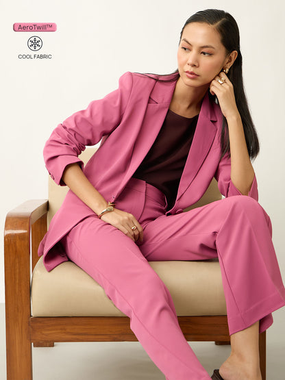 Luminous Slim Fit Single Breasted Blazer With Pants-Mauve
