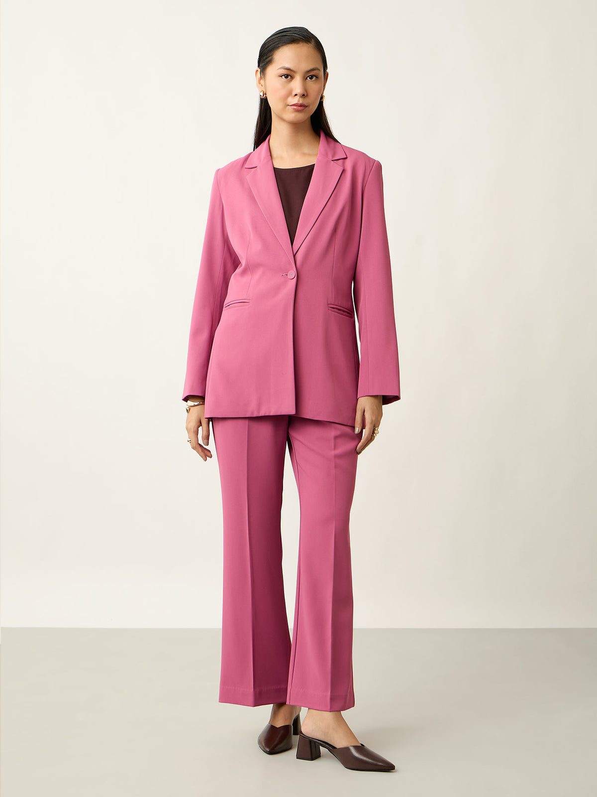 Luminous Slim Fit Single Breasted Blazer With Pants-Mauve