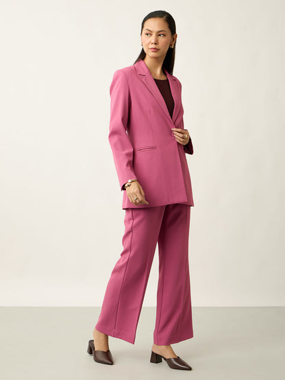 Luminous Slim Fit Single Breasted Blazer With Pants-Mauve