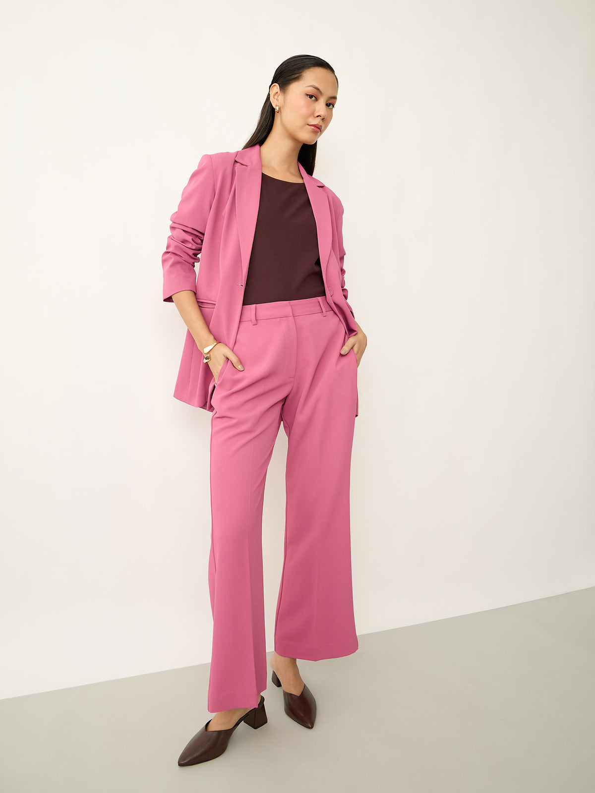 Luminous Slim Fit Single Breasted Blazer With Pants-Mauve