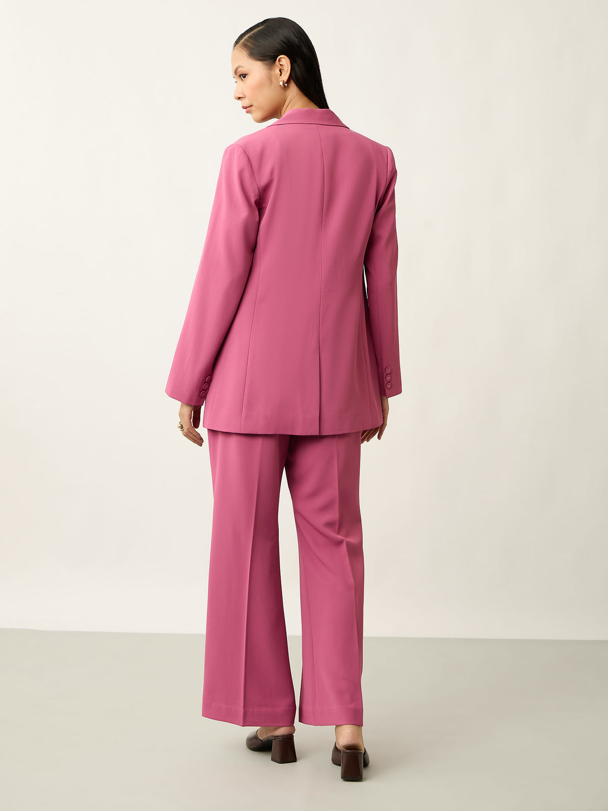 Luminous Slim Fit Single Breasted Blazer With Pants-Mauve