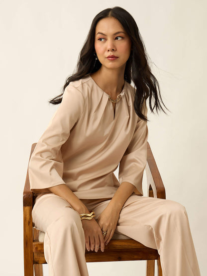 Demi Neck Chain Satin Co-Ord-Beige