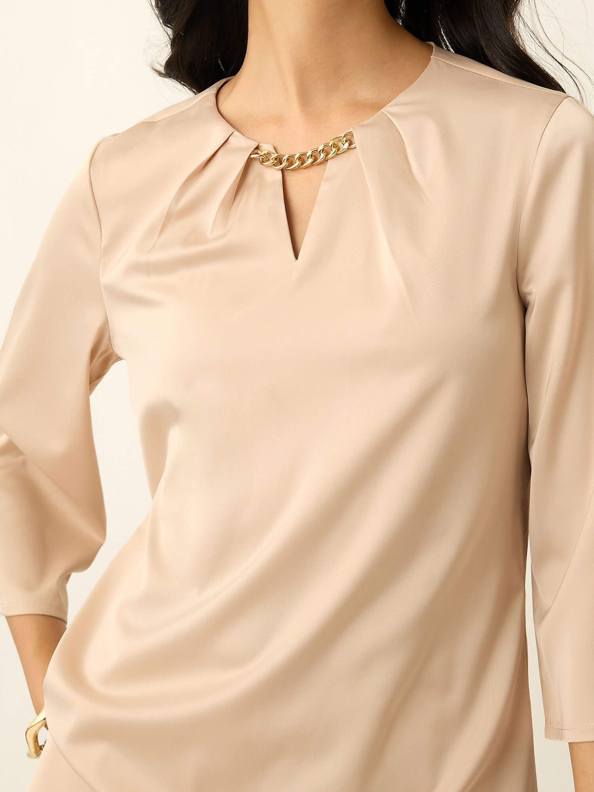 Demi Neck Chain Satin Co-Ord-Beige
