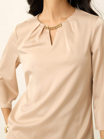 Demi Neck Chain Satin Co-Ord-Beige