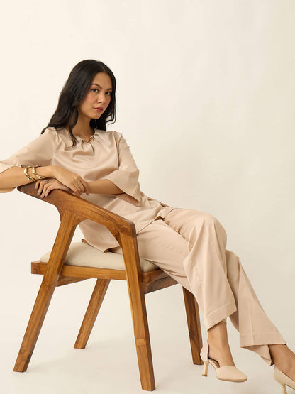 Demi Neck Chain Satin Co-Ord-Beige