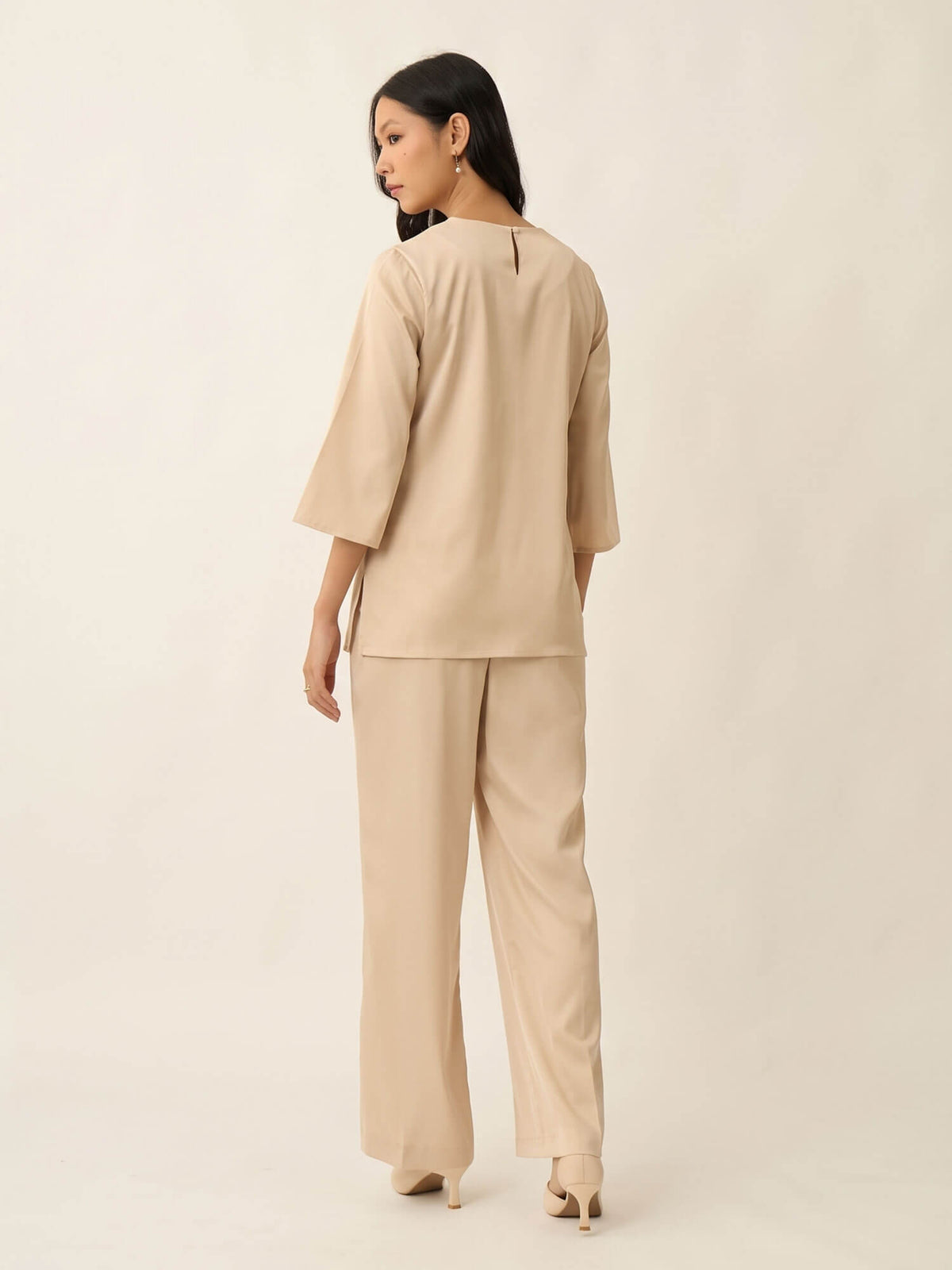Demi Neck Chain Satin Co-Ord-Beige