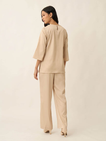 Demi Neck Chain Satin Co-Ord-Beige