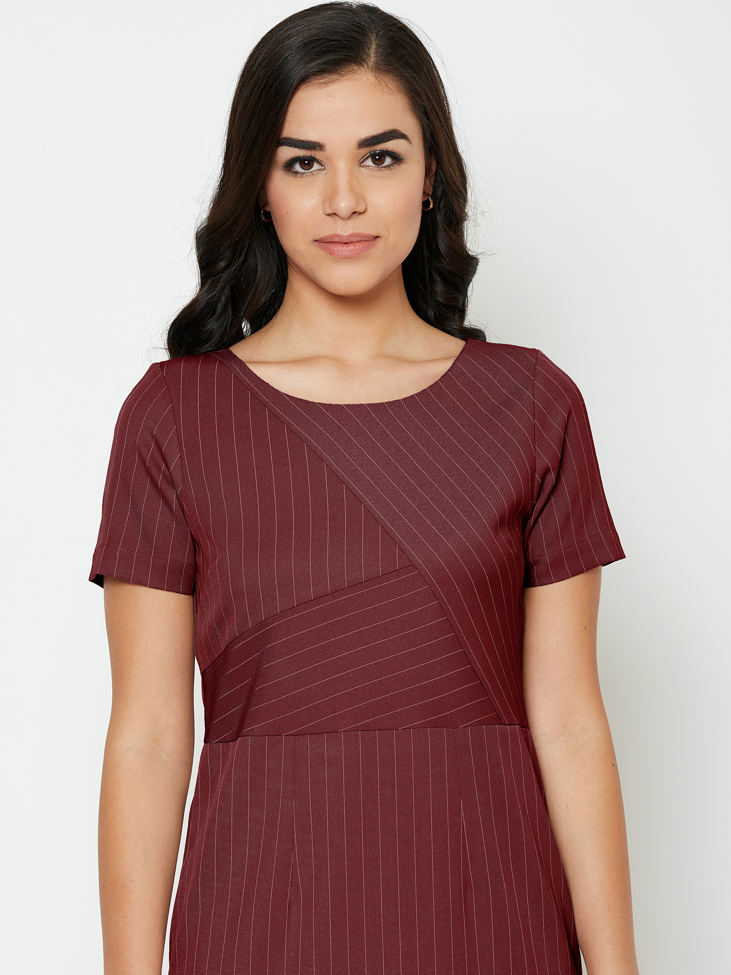 Rhea Striped Sheath Dress - Maroon