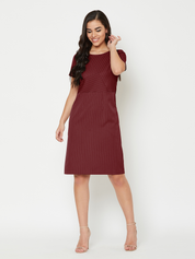 Rhea Striped Sheath Dress - Maroon