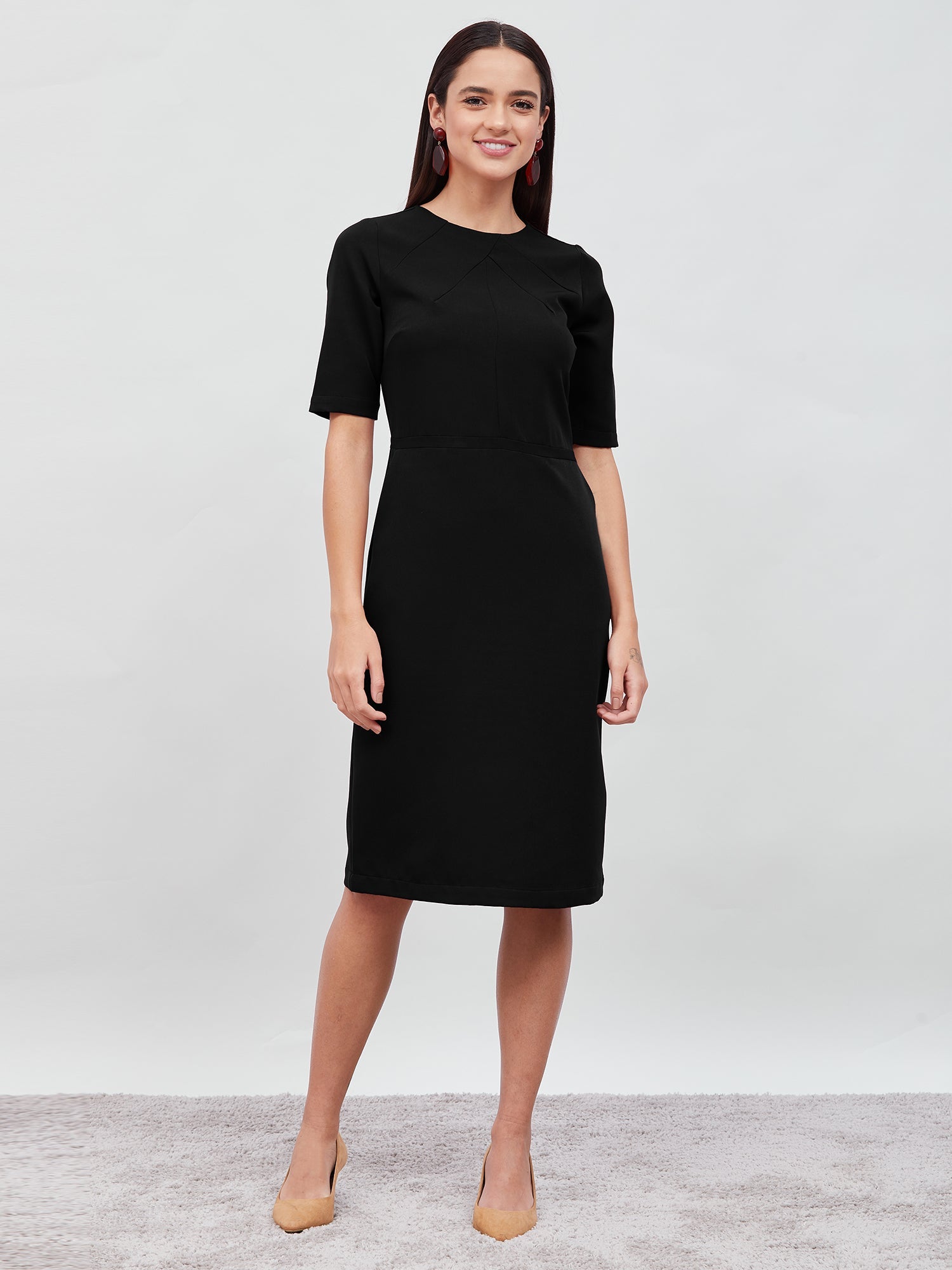 Prestige Knee Length Sheath Dress - Jet Black