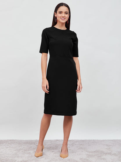 Prestige Knee Length Sheath Dress - Jet Black