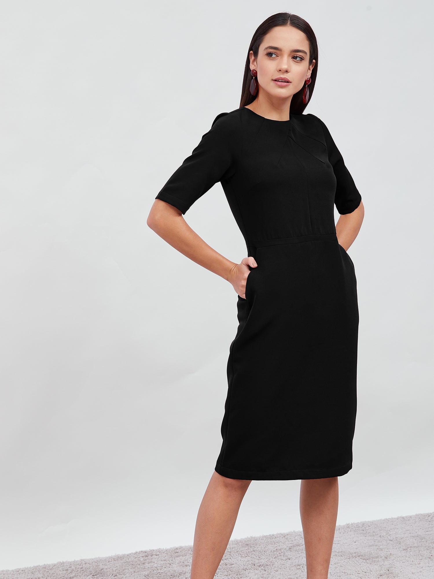 Prestige Knee Length Sheath Dress - Jet Black