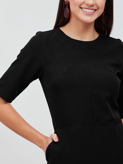 Prestige Knee Length Sheath Dress - Jet Black