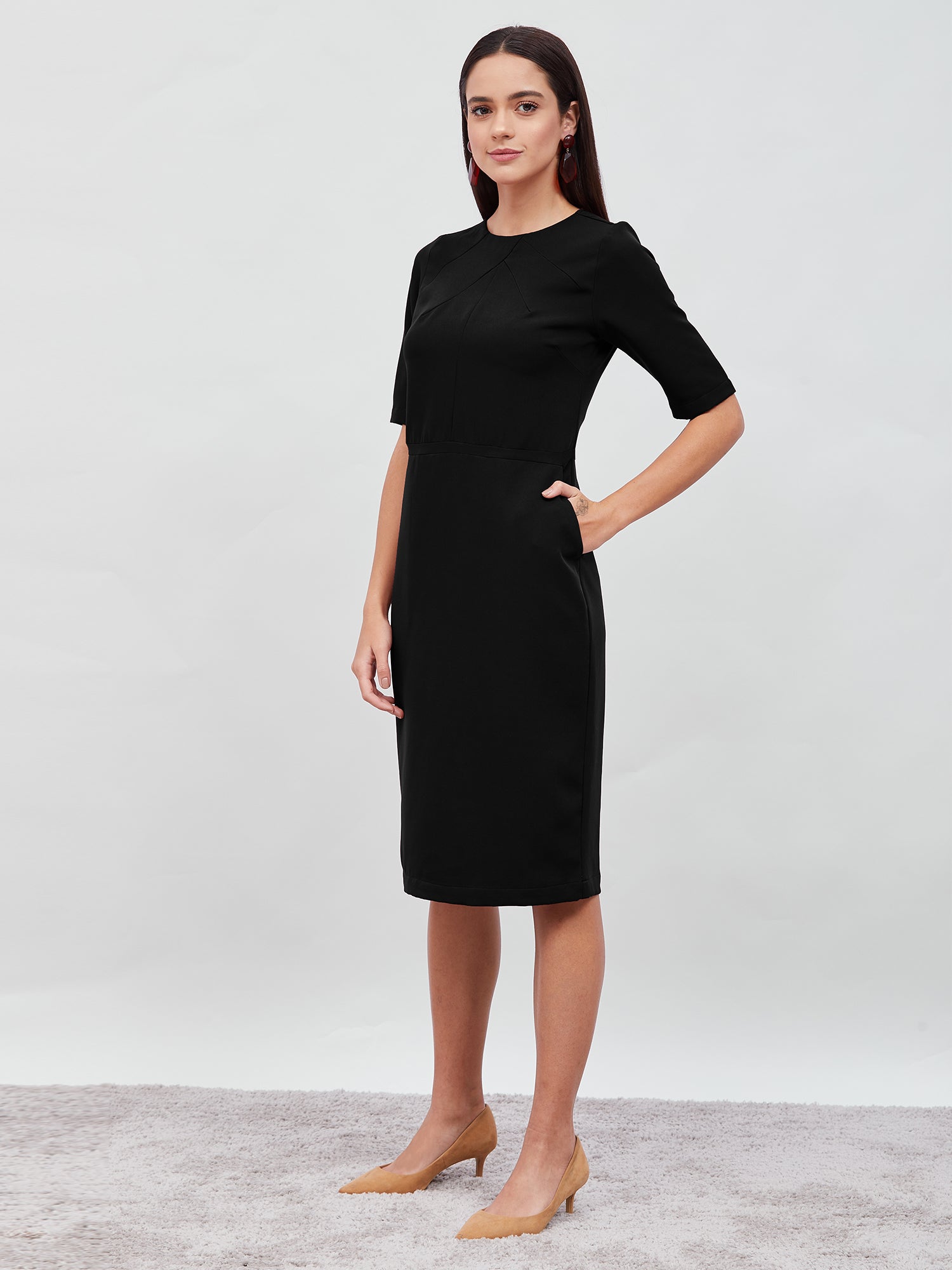 Prestige Knee Length Sheath Dress - Jet Black