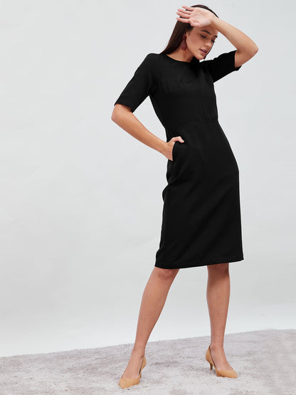 Prestige Knee Length Sheath Dress - Jet Black