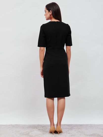 Prestige Knee Length Sheath Dress - Jet Black