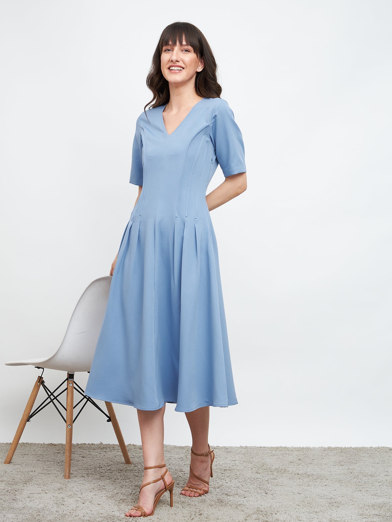 Poise Dress with Boning Detail-Blue