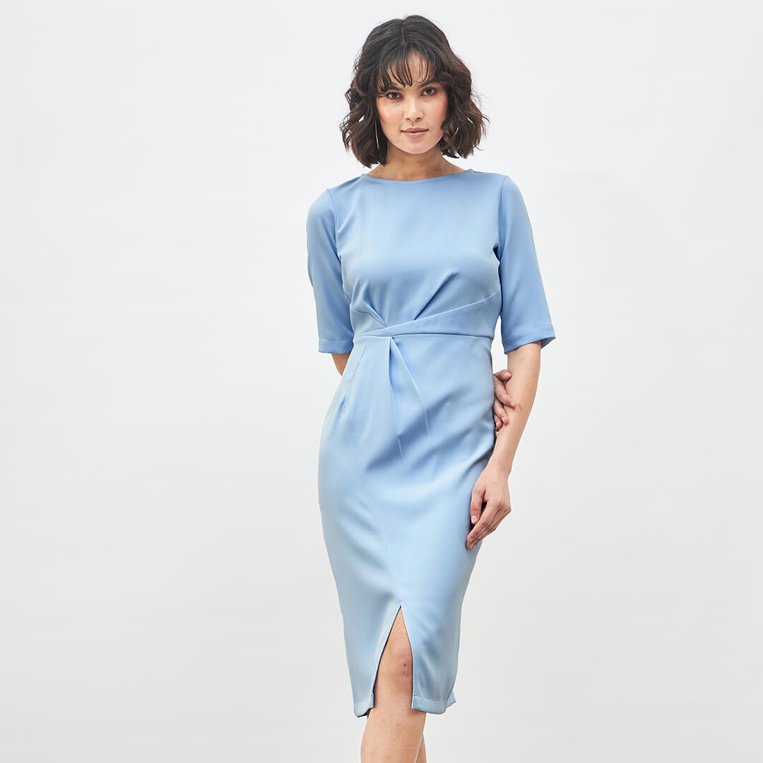 Aspiring Draped Sheath Dress - Sky Blue