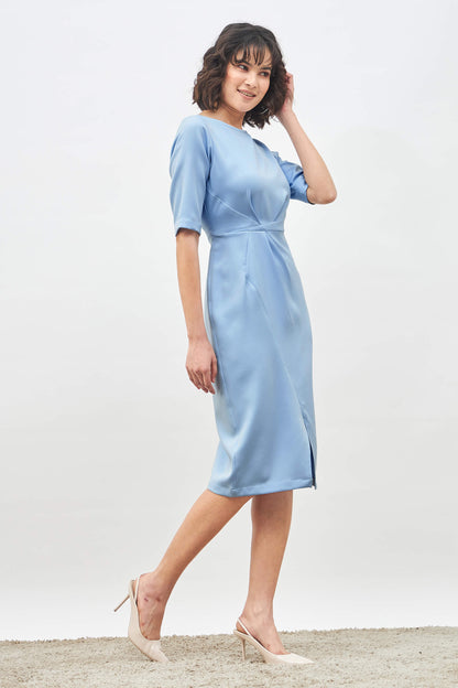 Aspiring Draped Sheath Dress - Sky Blue