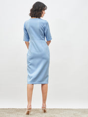 Aspiring Draped Sheath Dress - Sky Blue