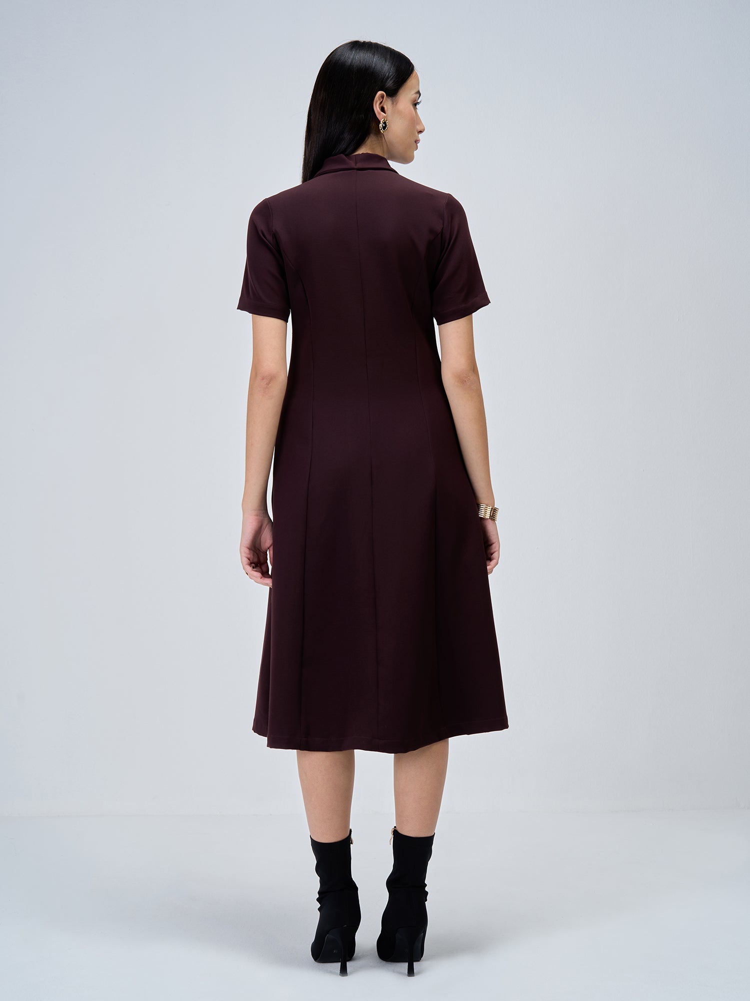 Stalwart Shawl Collared Dress-Dark Brown