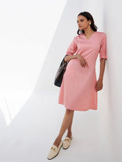 Roseate Smocked Sleeves Dress-Peach