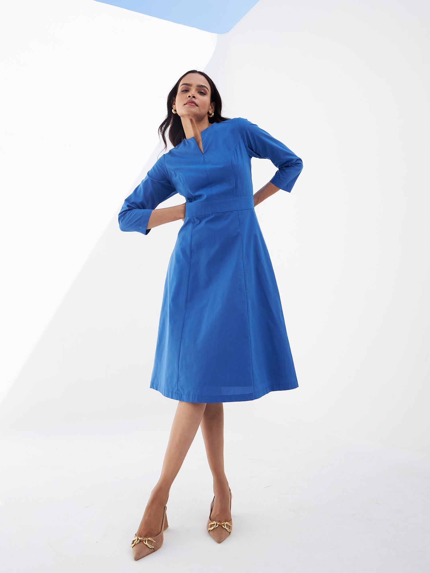 Athens Fit and Flared Dress-Cobalt Blue