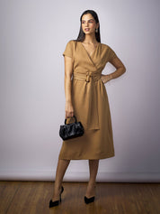 Florence Belted A-Line Dress-Camel