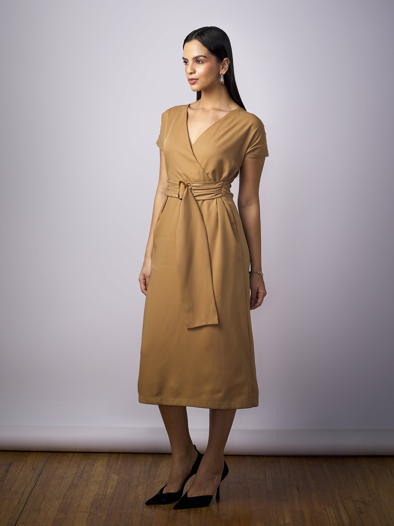 Buy Florence Belted A-Line Dress-Camel Color Dresses for Women SALT Attire