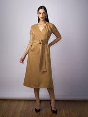 Florence Belted A-Line Dress-Camel