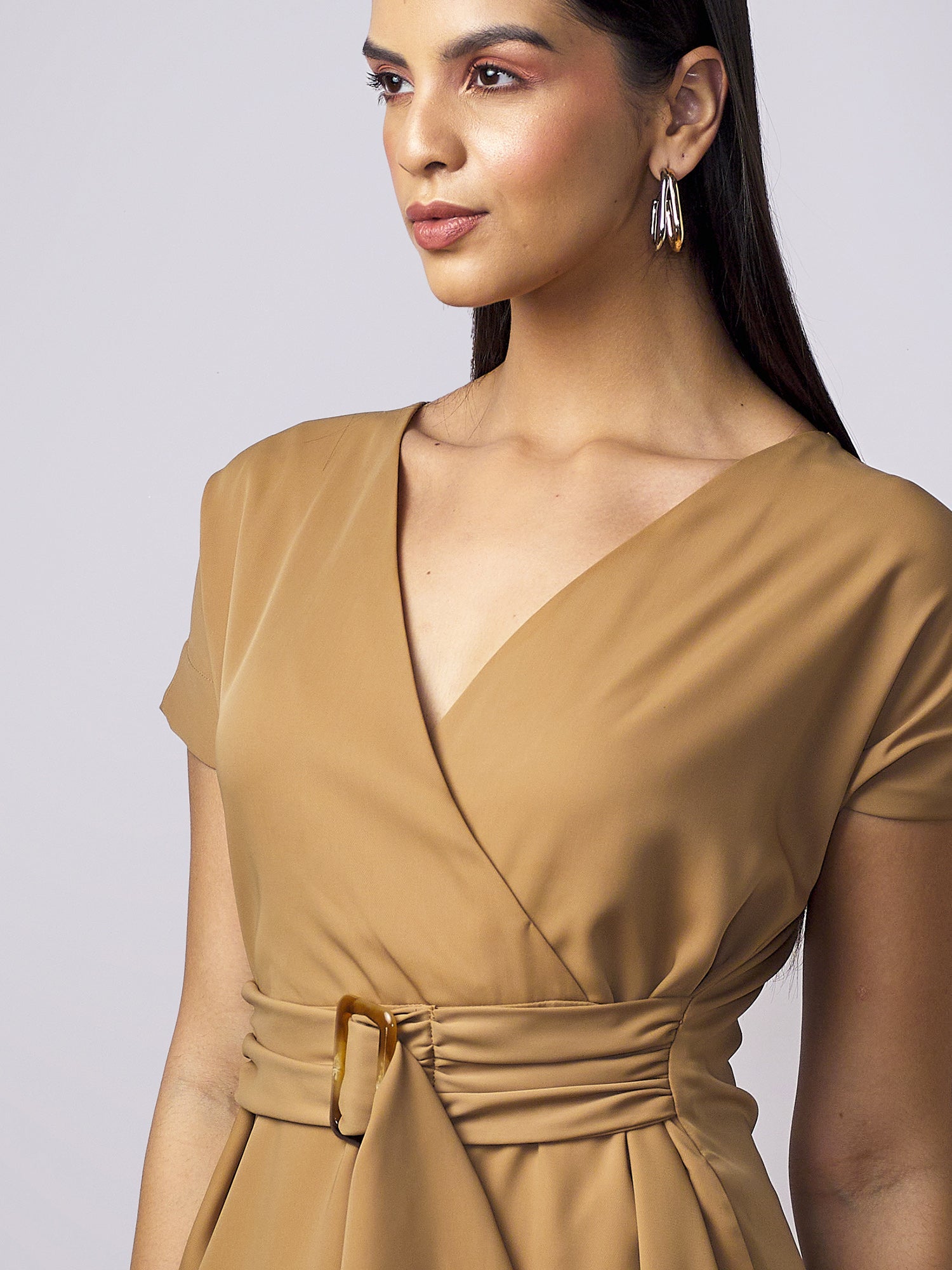 Florence Belted A-Line Dress-Camel